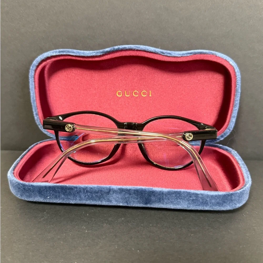Gucci Black Round Optical Glasses with Blue Velvet Case